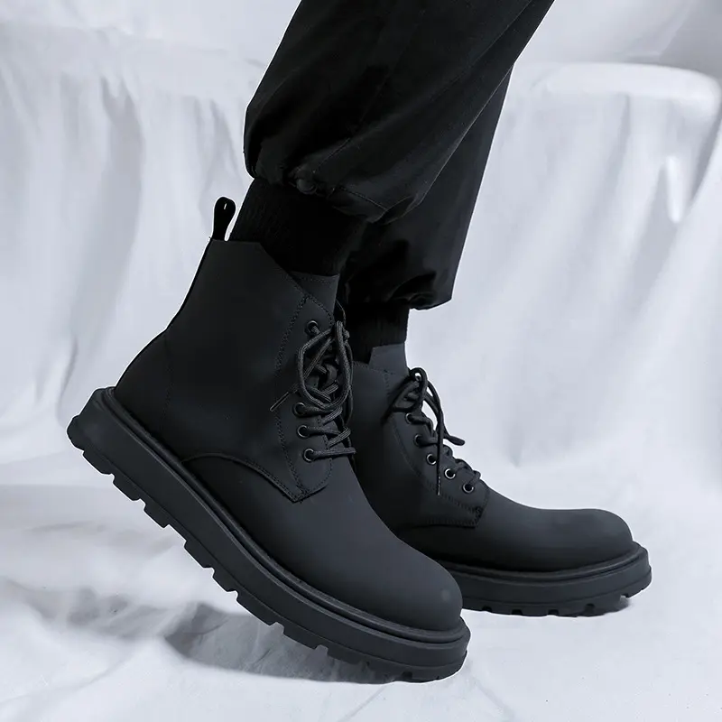 British style men's casual party prom dress original leather boots black stylish platform shoes cowboy ankle boot short botas
