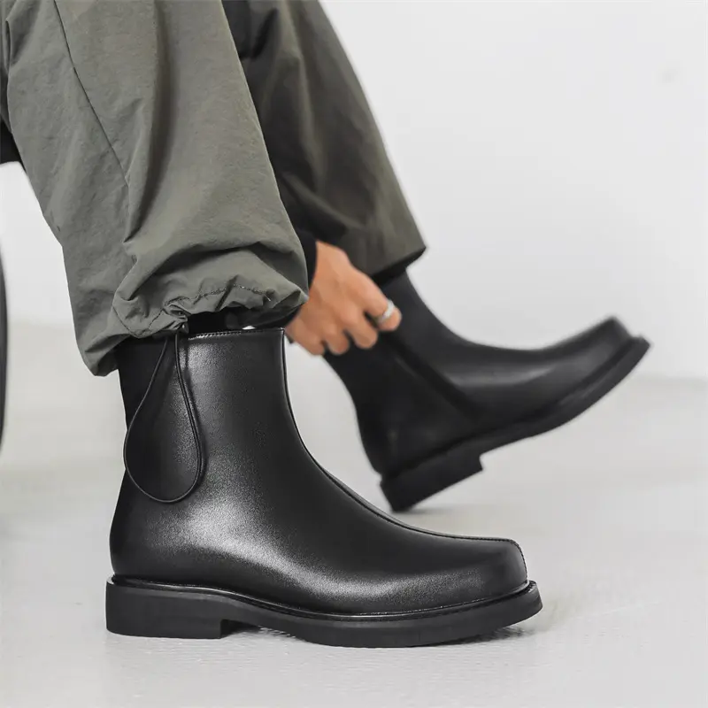 men fashion party banquet chelsea boots designer square toe shoes cowboy original leather boot handsome platform ankle botas man