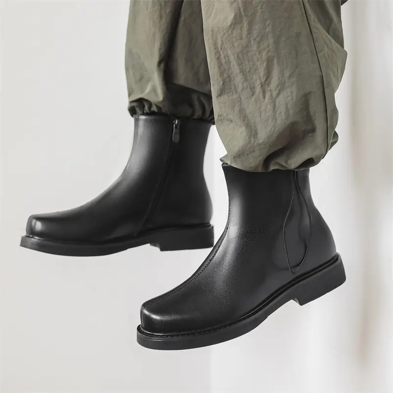 men fashion party banquet chelsea boots designer square toe shoes cowboy original leather boot handsome platform ankle botas man