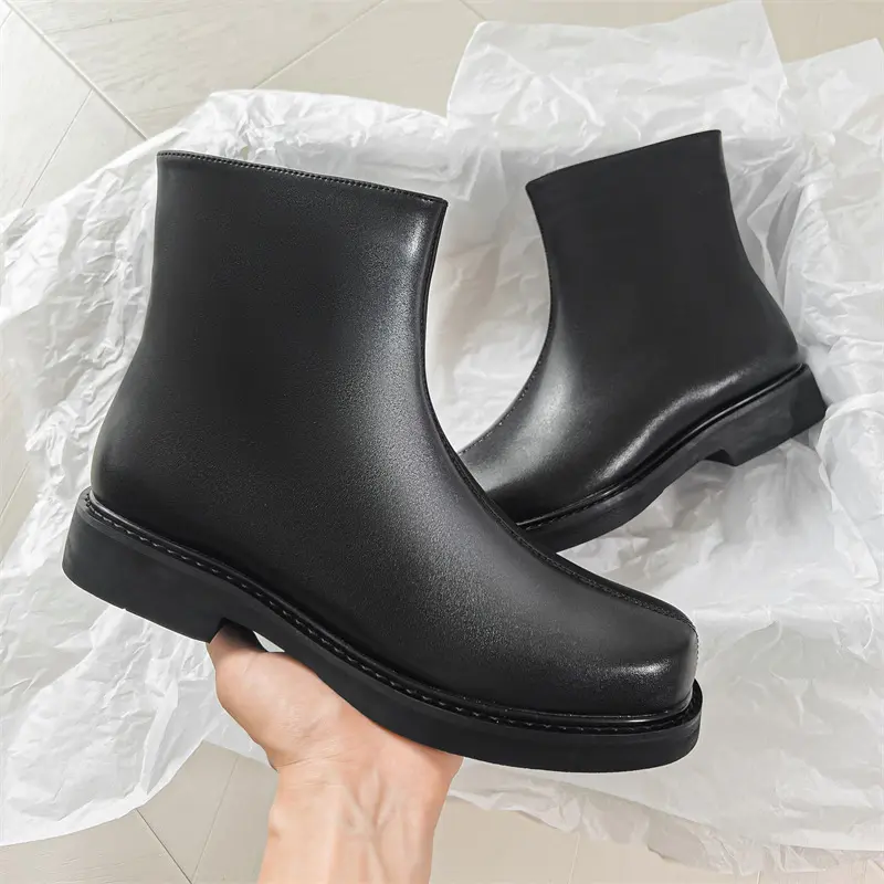 men fashion party banquet chelsea boots designer square toe shoes cowboy original leather boot handsome platform ankle botas man