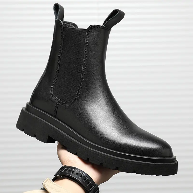 fashion high top boots for men black trend genuine leather shoes spring autumn cowboy platform boot handsome motorcycle botas