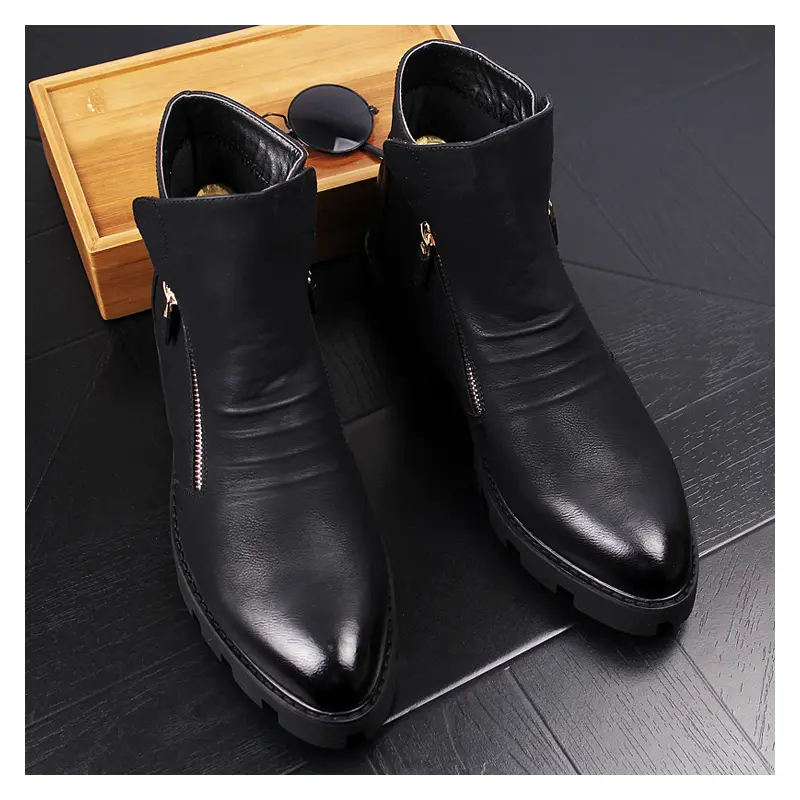 mens casual chelsea boots brand designer platform shoes cowboy natural leather boot party banquet spring autumn ankle botas male