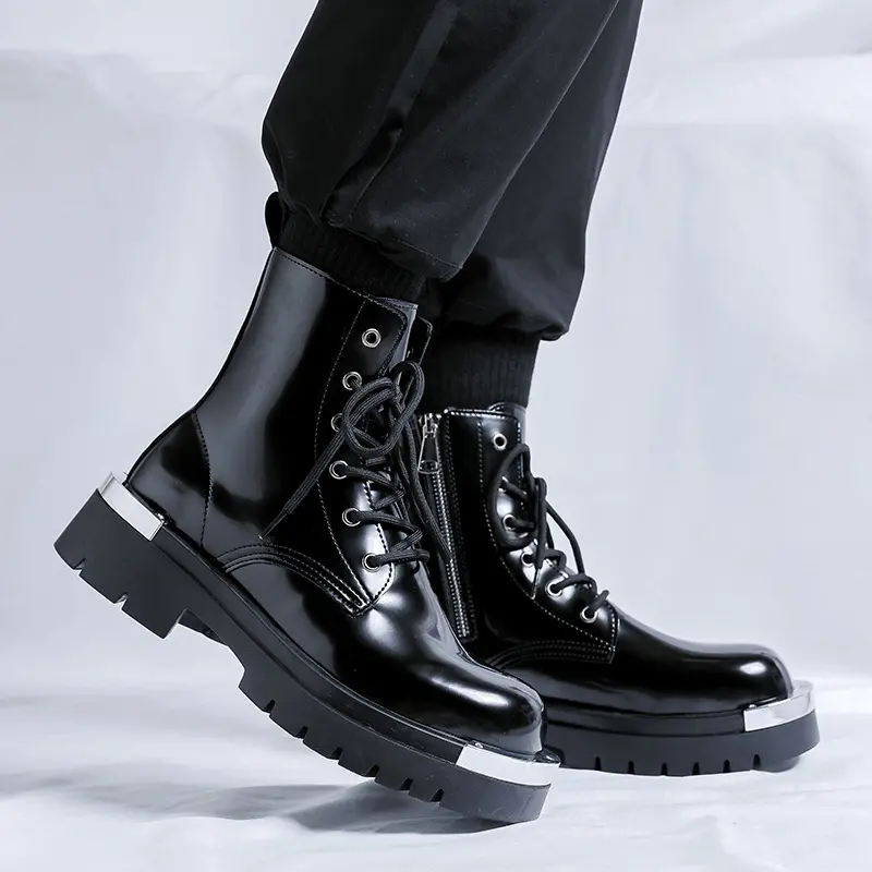 mens fashion high motorcycle boots brand designer original leather shoes cowboy platform boot handsome long knight botas hombre