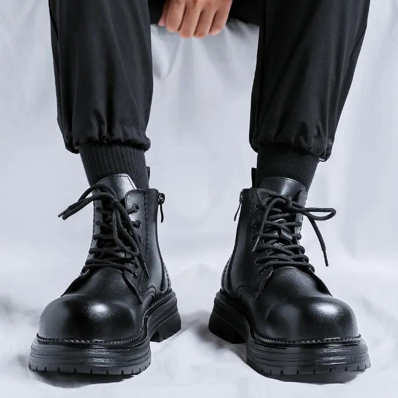 men fashion party banquet dress platform boots black stylish genuine leather shoes cowboy autumn winter boot cool ankle botas
