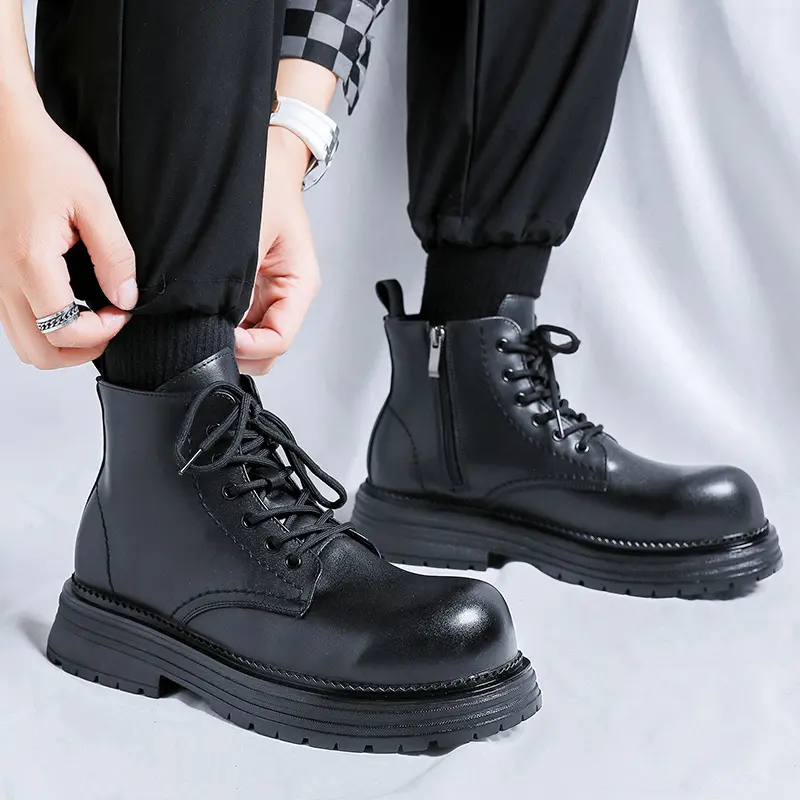 men fashion party banquet dress platform boots black stylish genuine leather shoes cowboy autumn winter boot cool ankle botas