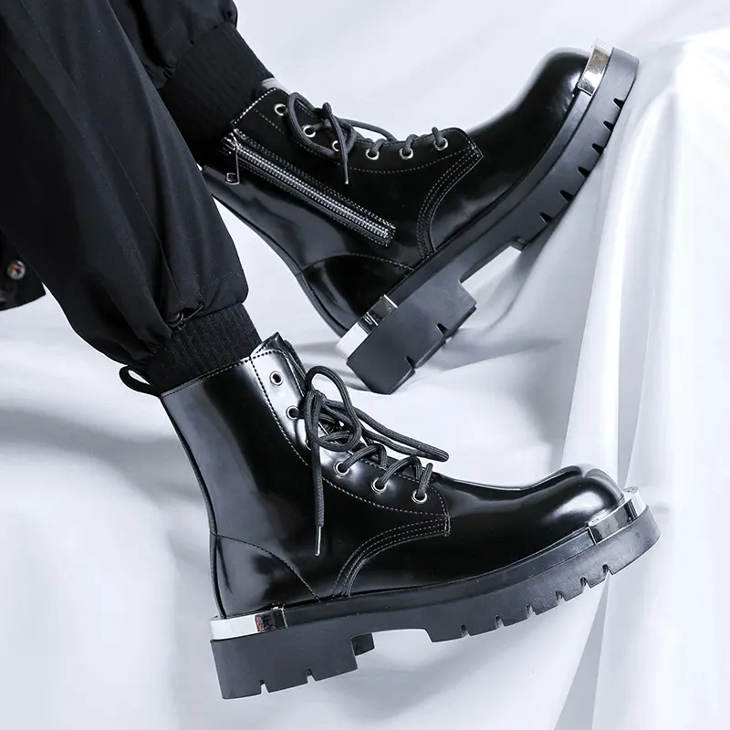 mens fashion high motorcycle boots brand designer original leather shoes cowboy platform boot handsome long knight botas hombre
