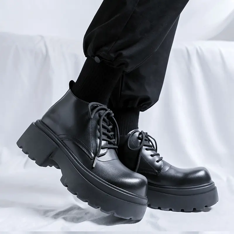 men's fashion party prom platform boots black stylish autumn winter shoes cowboy genuine leather boot big toe ankle botas hombre