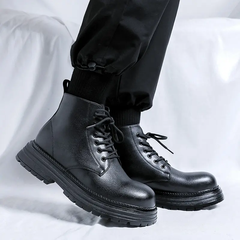 men fashion party banquet dress platform boots black stylish genuine leather shoes cowboy autumn winter boot cool ankle botas