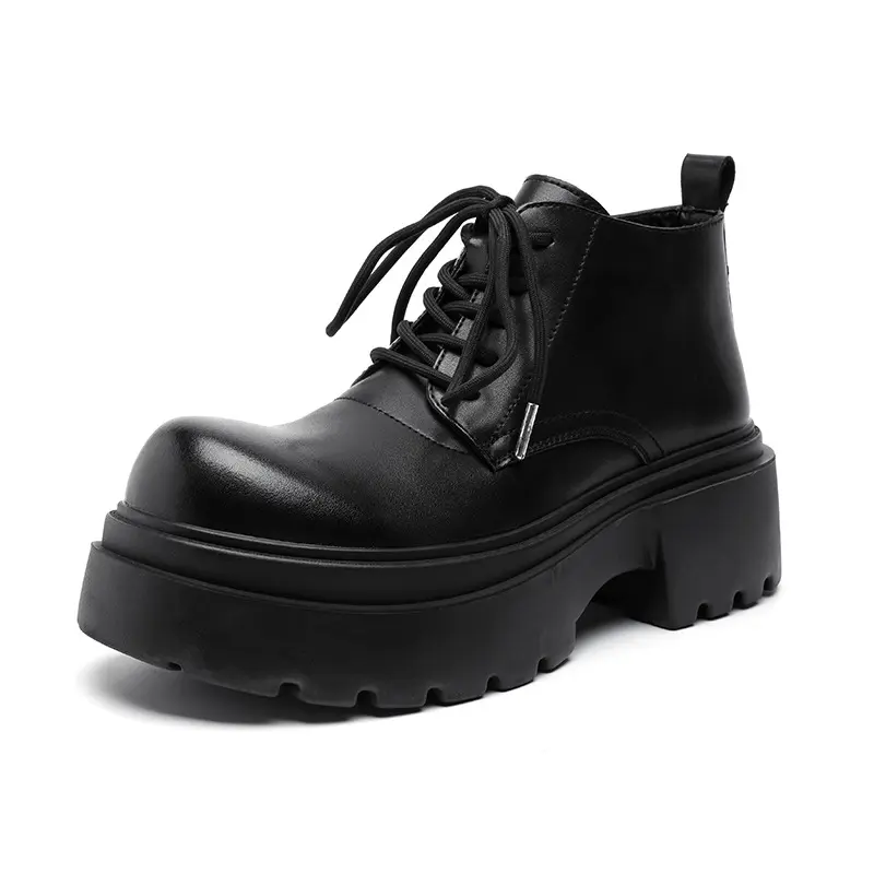 men's fashion party prom platform boots black stylish autumn winter shoes cowboy genuine leather boot big toe ankle botas hombre