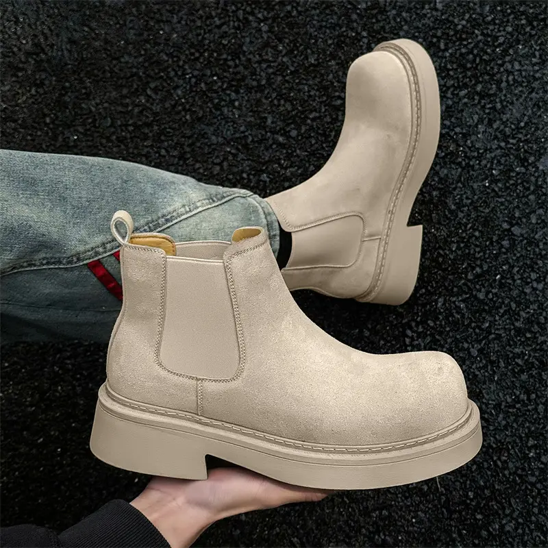 big size men casual chelsea boots slip-on cow suede leather shoes cowboy platform boot handsome spring autumn ankle botas hombre