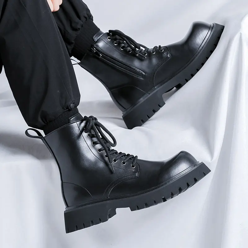 men fashion high motorcycle boots genuine leather shoes cowboy autumn winter boot black stylish handsome platform botas hombre