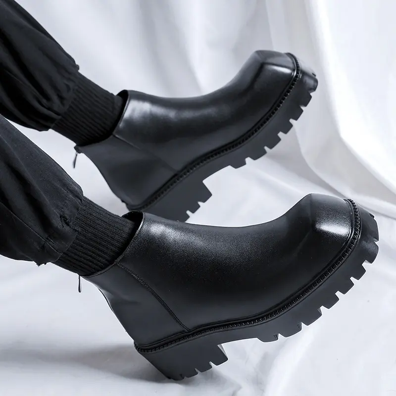 England style mens fashion chelsea boots black tide platform shoes square toe original leather boot spring autumn ankle botas