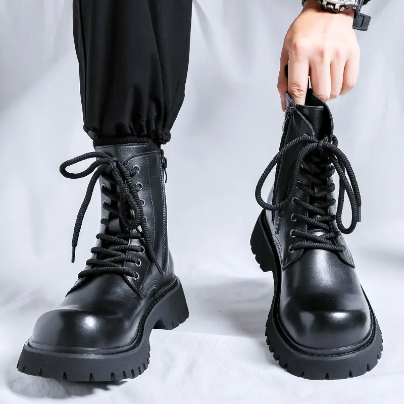 men fashion high motorcycle boots genuine leather shoes cowboy autumn winter boot black stylish handsome platform botas hombre