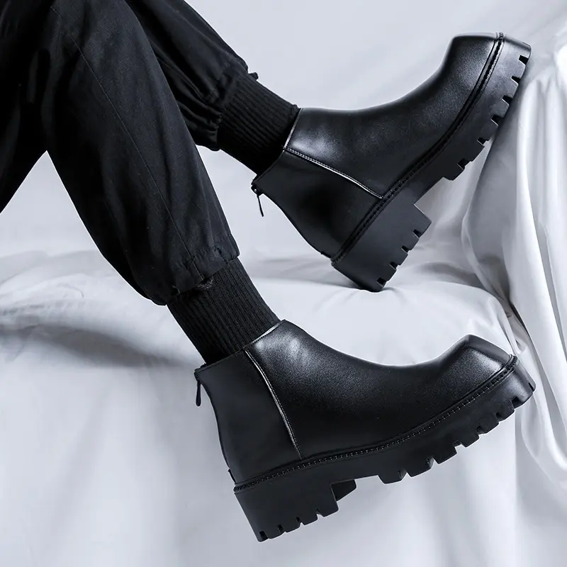 England style mens fashion chelsea boots black tide platform shoes square toe original leather boot spring autumn ankle botas