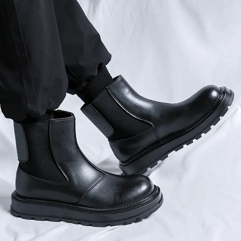 England style mens fashion chelsea boots slip-on natural leather shoes cowboy platform boot spring autumn cool ankle botas male