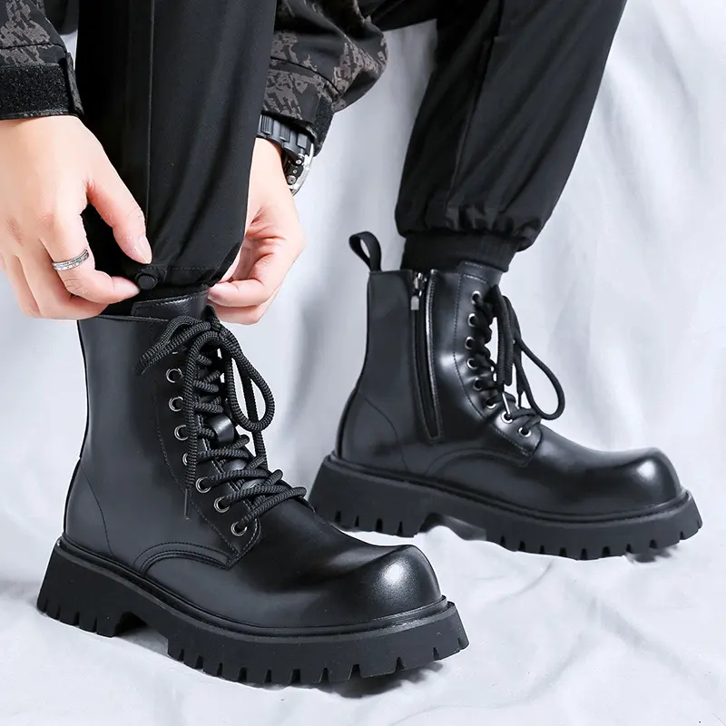 men fashion high motorcycle boots genuine leather shoes cowboy autumn winter boot black stylish handsome platform botas hombre