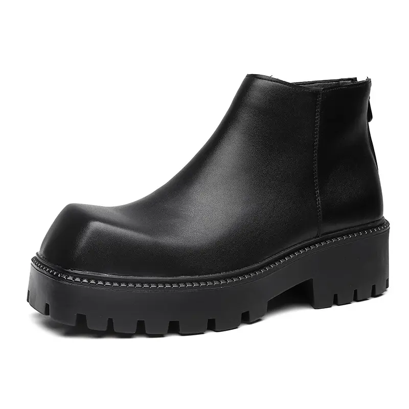 England style mens fashion chelsea boots black tide platform shoes square toe original leather boot spring autumn ankle botas