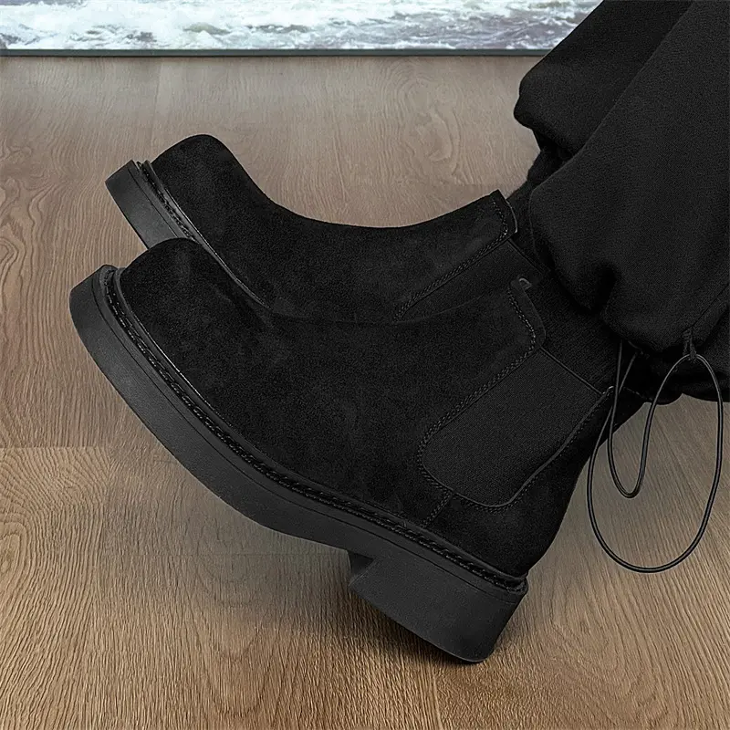 big size men casual chelsea boots slip-on cow suede leather shoes cowboy platform boot handsome spring autumn ankle botas hombre