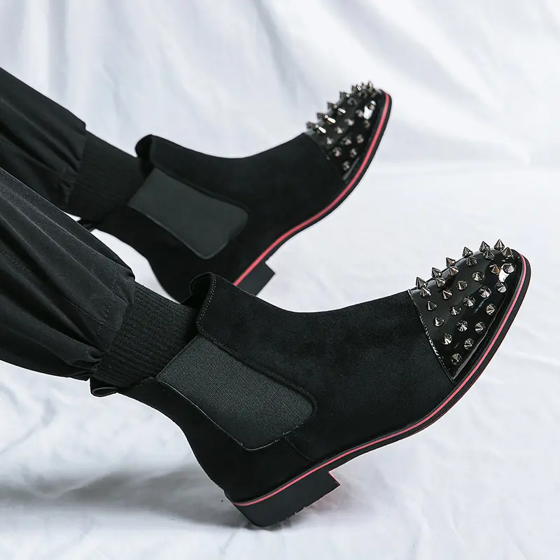 large size men's fashion chelsea boots brand designer rivets shoes cow suede leather boot party banquet dress ankle botas hombre