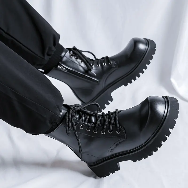 men fashion high motorcycle boots genuine leather shoes cowboy autumn winter boot black stylish handsome platform botas hombre