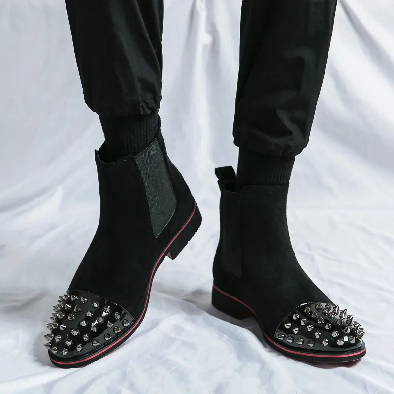 large size men's fashion chelsea boots brand designer rivets shoes cow suede leather boot party banquet dress ankle botas hombre