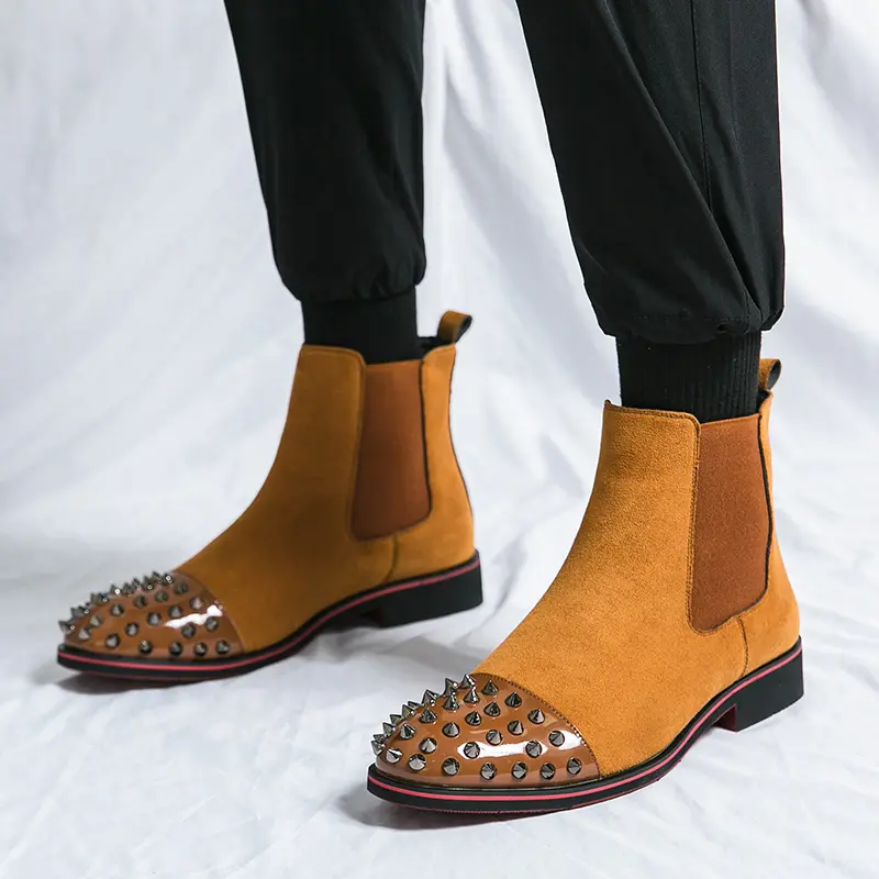 large size men's fashion chelsea boots brand designer rivets shoes cow suede leather boot party banquet dress ankle botas hombre