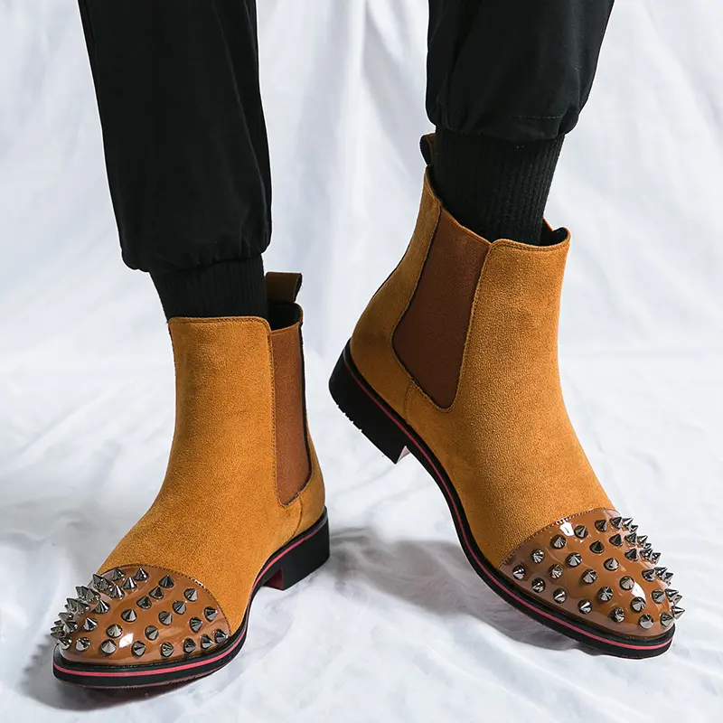 large size men's fashion chelsea boots brand designer rivets shoes cow suede leather boot party banquet dress ankle botas hombre