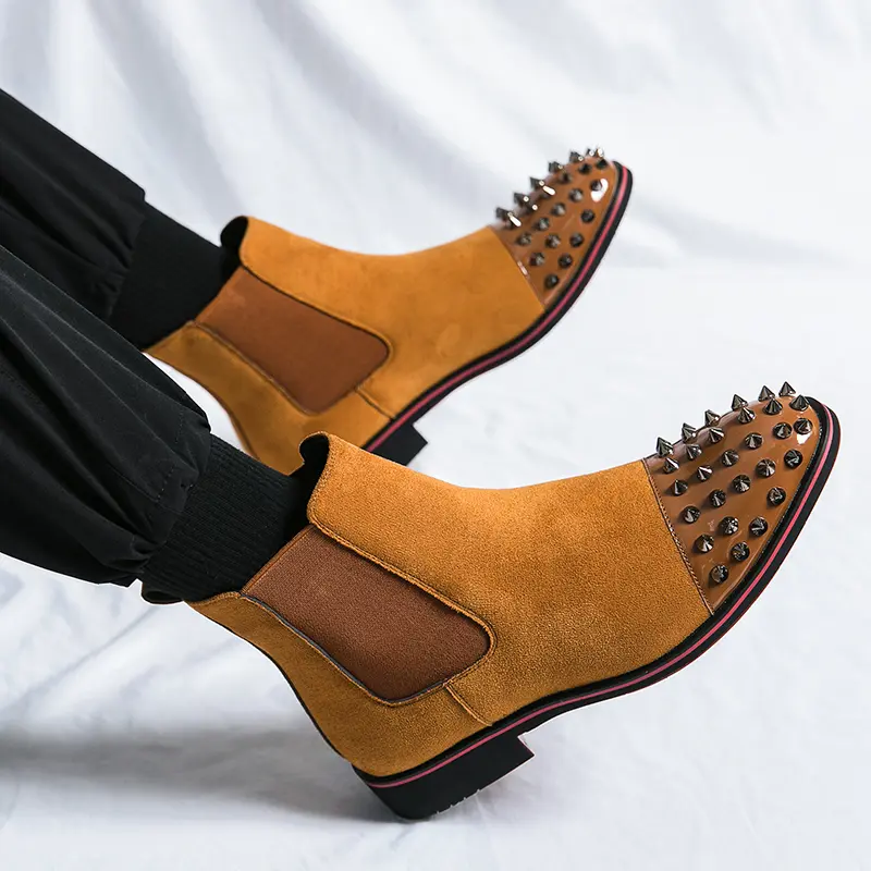 large size men's fashion chelsea boots brand designer rivets shoes cow suede leather boot party banquet dress ankle botas hombre