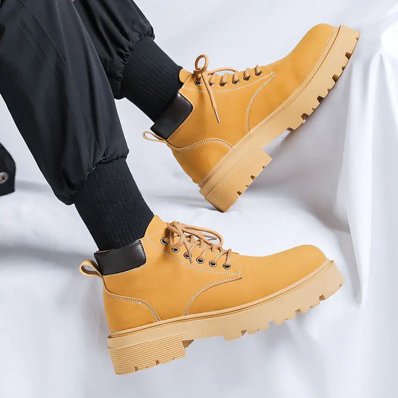 men's casual outdoors desert boots lace-up autumn winter shoes cowboy original leather boot cool platform ankle botas masculinas