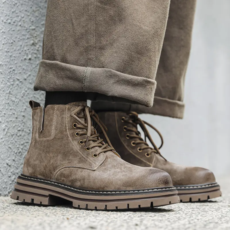 British style men leisure desert boots breathable cow suede leather shoes vintage cowboy platform boot work ankle botas hombre