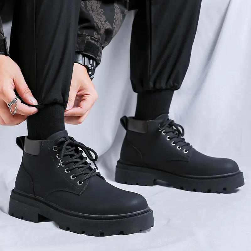 men's casual outdoors desert boots lace-up autumn winter shoes cowboy original leather boot cool platform ankle botas masculinas
