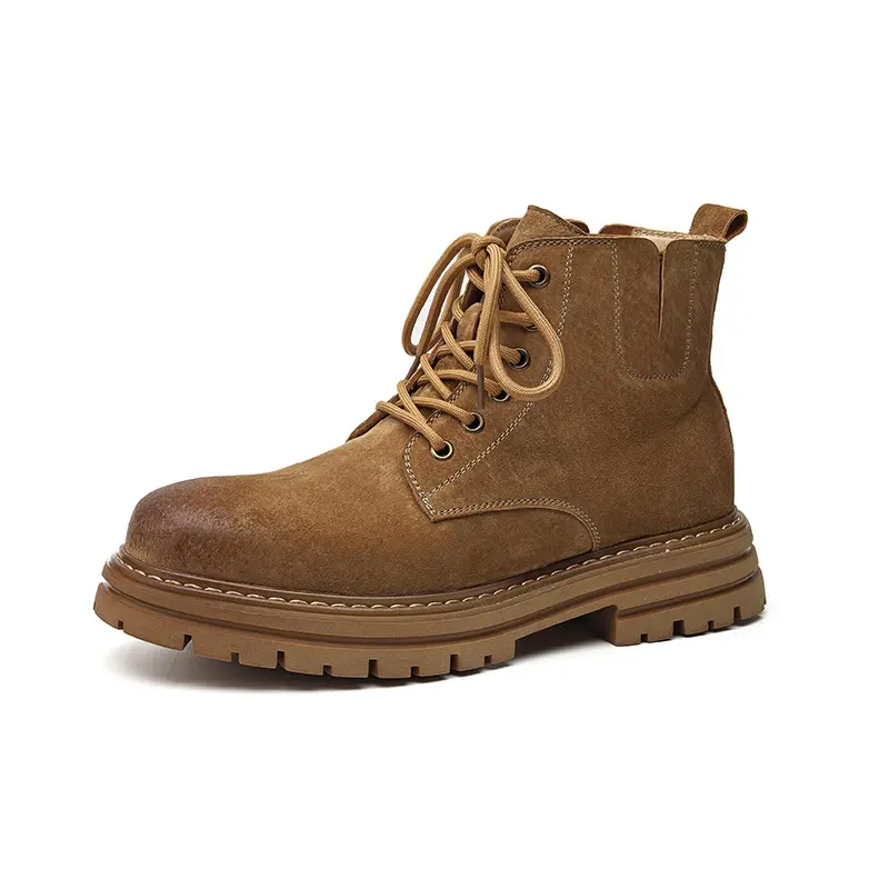 British style men leisure desert boots breathable cow suede leather shoes vintage cowboy platform boot work ankle botas hombre