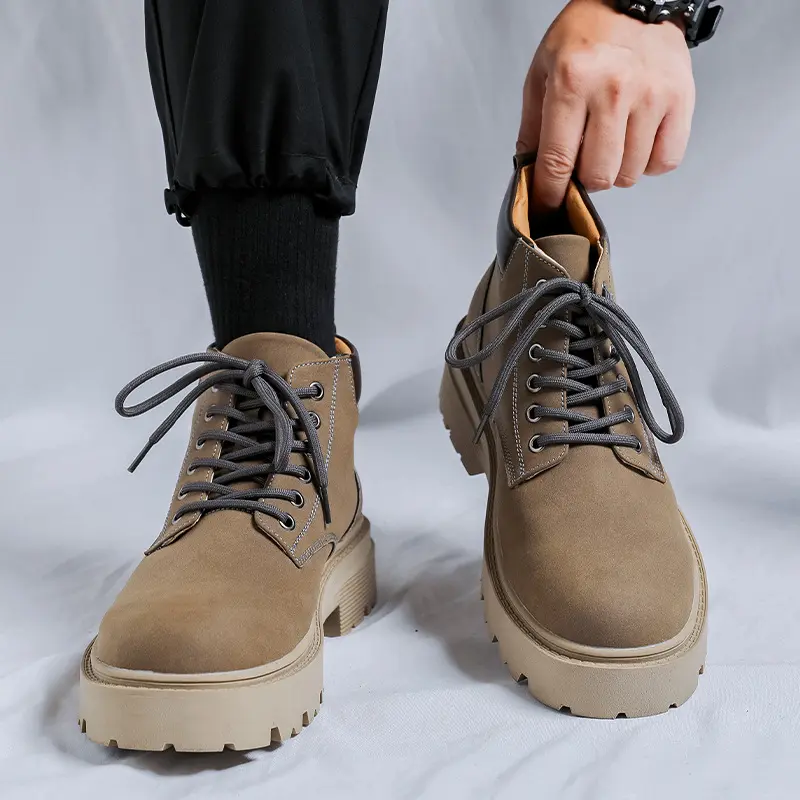 men's casual outdoors desert boots lace-up autumn winter shoes cowboy original leather boot cool platform ankle botas masculinas