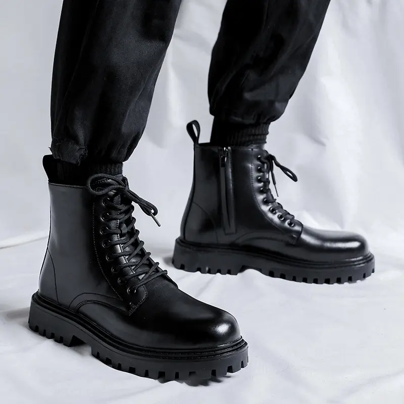 mens casual original leather boots black tide platform shoes business office dress cowboy ankle boot handsome short botas hombre