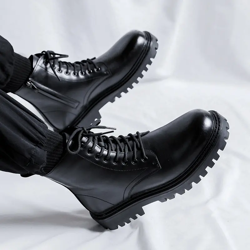 mens casual original leather boots black tide platform shoes business office dress cowboy ankle boot handsome short botas hombre