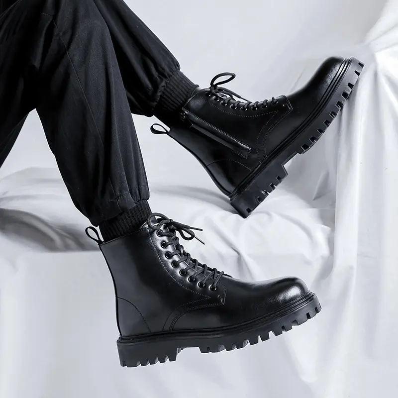 mens casual original leather boots black tide platform shoes business office dress cowboy ankle boot handsome short botas hombre