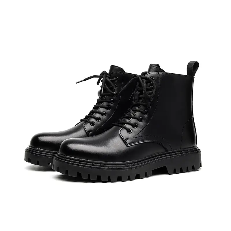 mens casual original leather boots black tide platform shoes business office dress cowboy ankle boot handsome short botas hombre