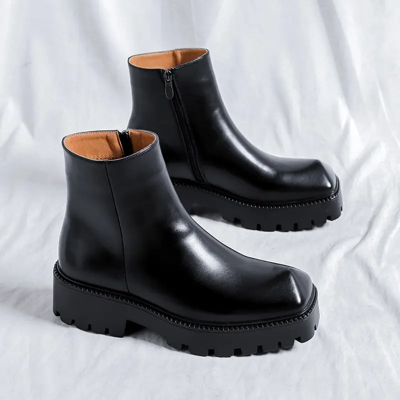 men luxury fashion chelsea boots brand designer pointed toe shoes stage nightclub original leather boot platform short botas man