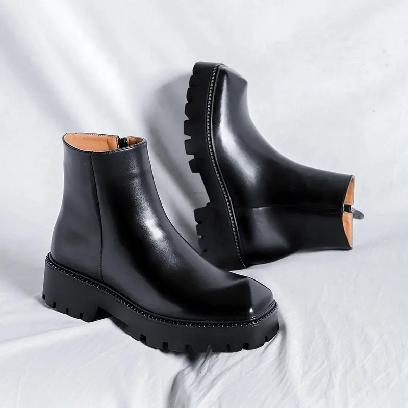 men luxury fashion chelsea boots brand designer pointed toe shoes stage nightclub original leather boot platform short botas man