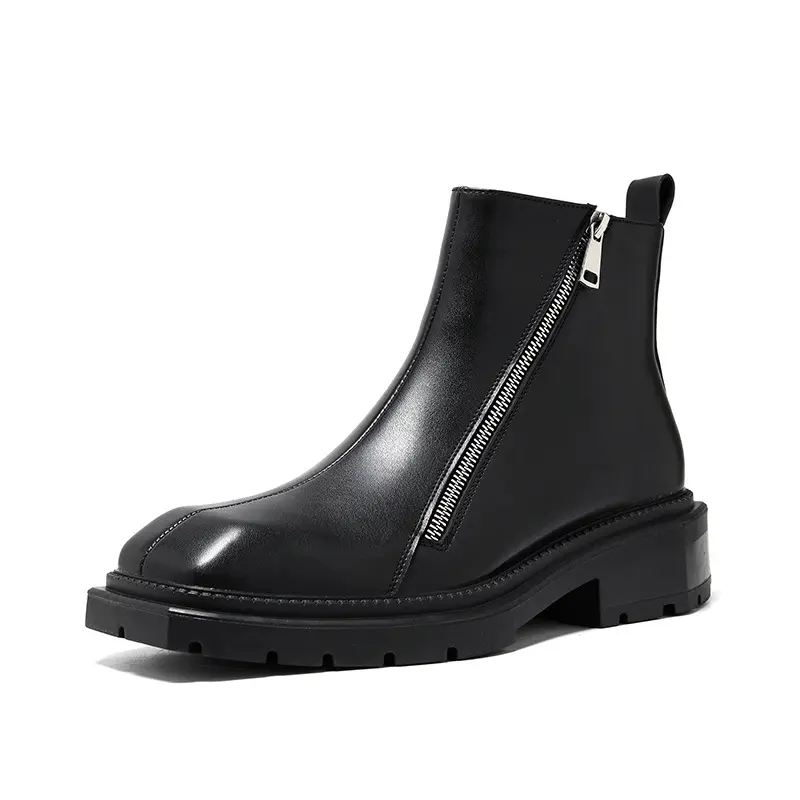 men luxury fashion chelsea boots black trend square toe shoes brand designer original leather boot cowboy platform ankle botas