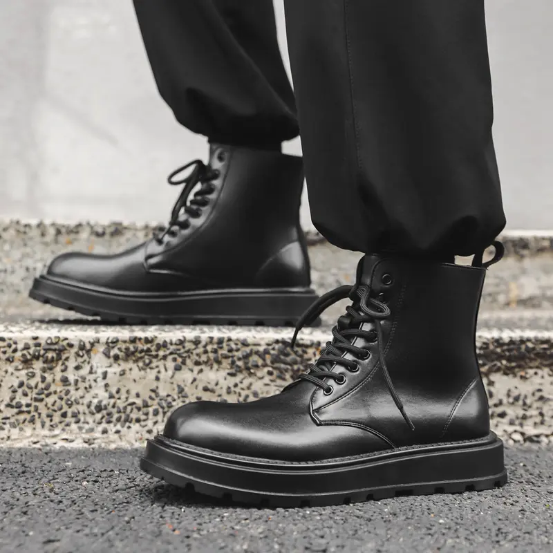 England style men's fashion autumn winter boots lace-up genuine leather shoes cowboy platform boot cool high motorcycle botas