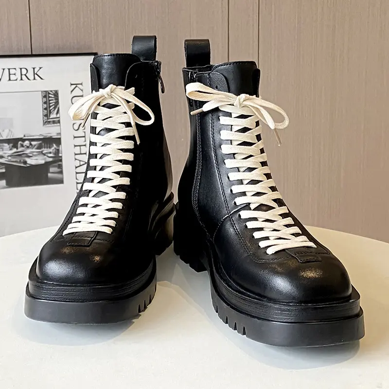 England style men casual platform boots black trendy genuine leather shoes cowboy spring autumn boot cool high motorcycle botas