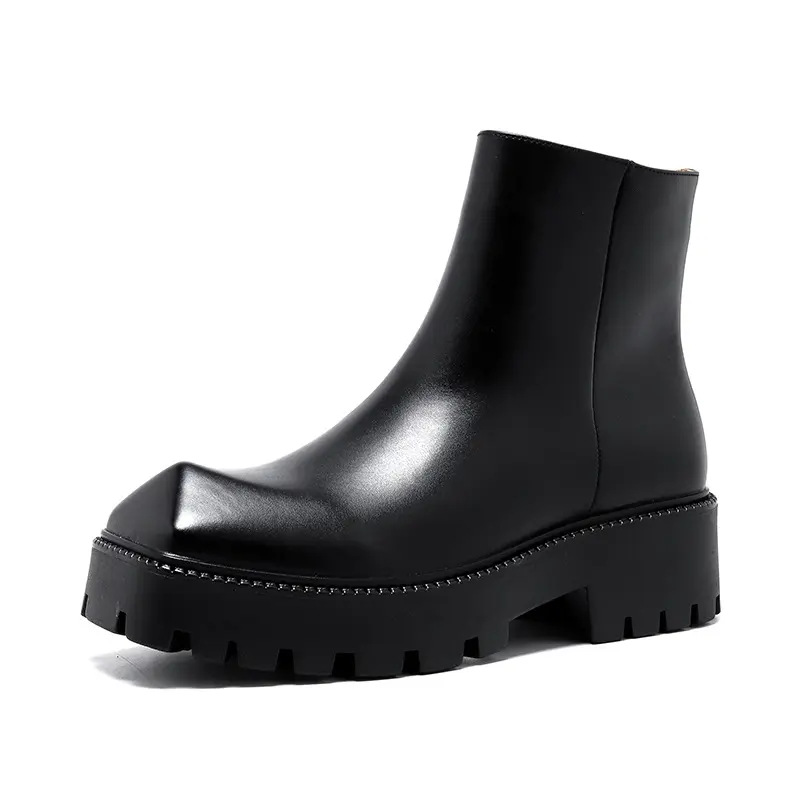 men luxury fashion chelsea boots brand designer pointed toe shoes stage nightclub original leather boot platform short botas man