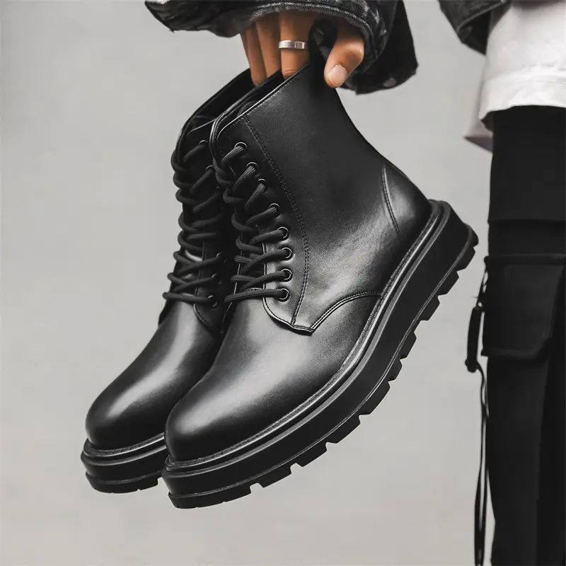 England style men's fashion autumn winter boots lace-up genuine leather shoes cowboy platform boot cool high motorcycle botas
