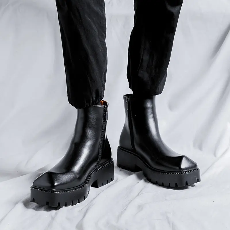 italian brand designer men chelsea boots luxury fashion pointed toe shoes cowboy platform boot handsome original leather botas