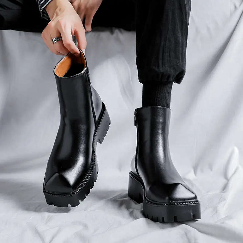 italian brand designer men chelsea boots luxury fashion pointed toe shoes cowboy platform boot handsome original leather botas
