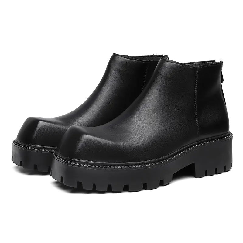 men's casual chelsea boots brand designer square toe shoes black stylish original leather boot business office ankle botas male