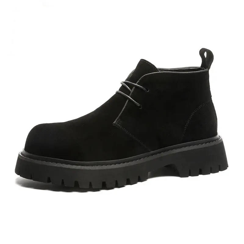 mens casual cowboy desert boots lace-up cow suede leather shoes outdoors platform ankle boot street style chunky short botas man