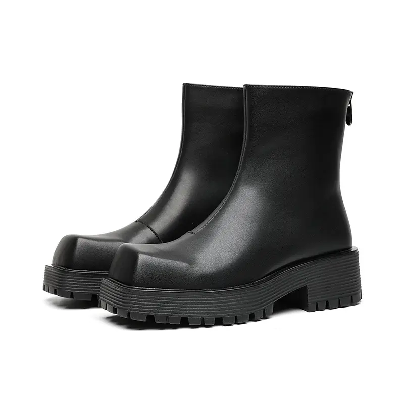 mens fashion high chelsea boots brand designer square toe shoes cowboy original leather boot platform motorcycle botas zapatos