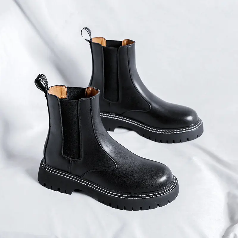 mens fashion high chelsea boots slip-on original leather shoes cowboy platform boot party banquet handsome long motorcycle botas